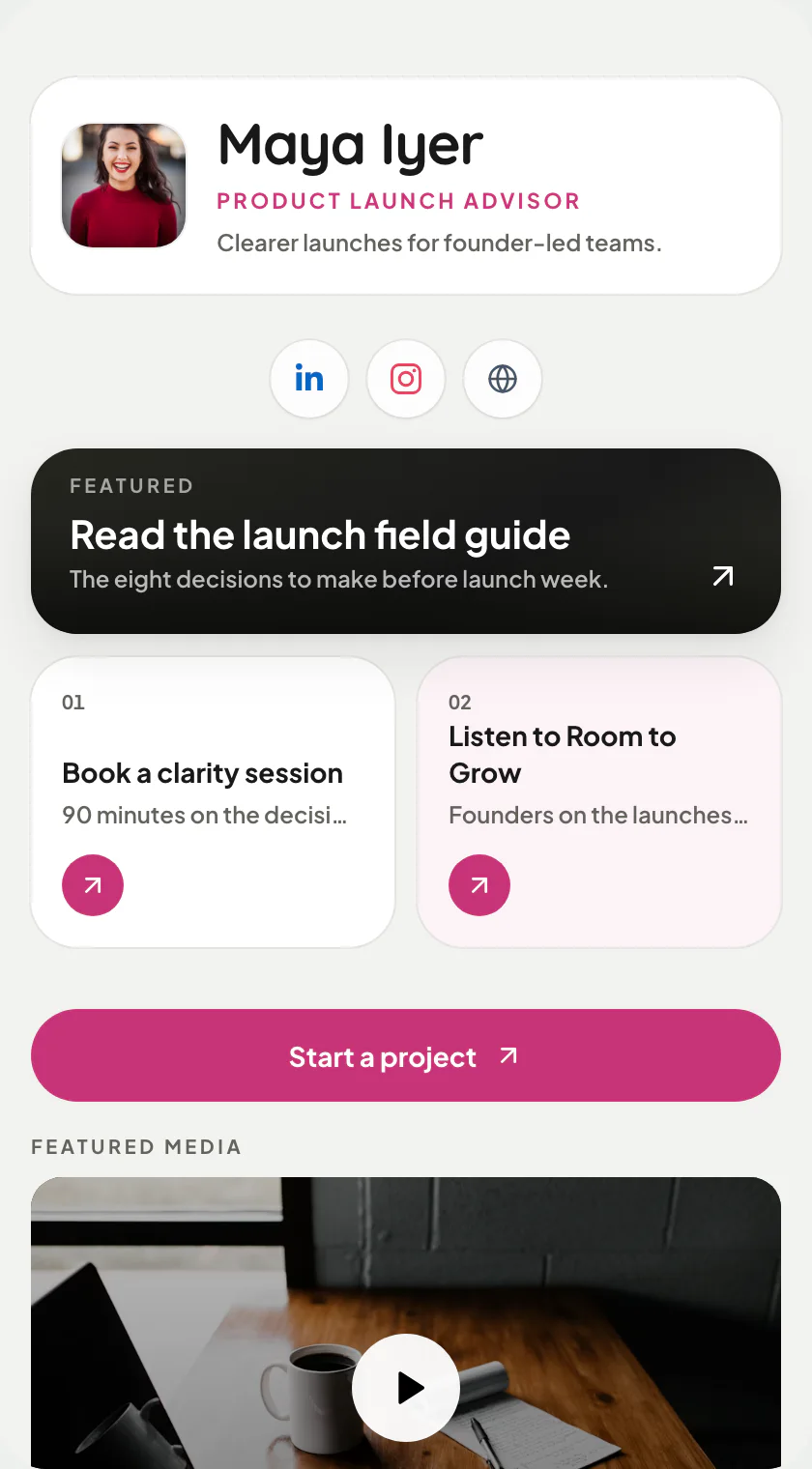 A link page with a featured guide and links