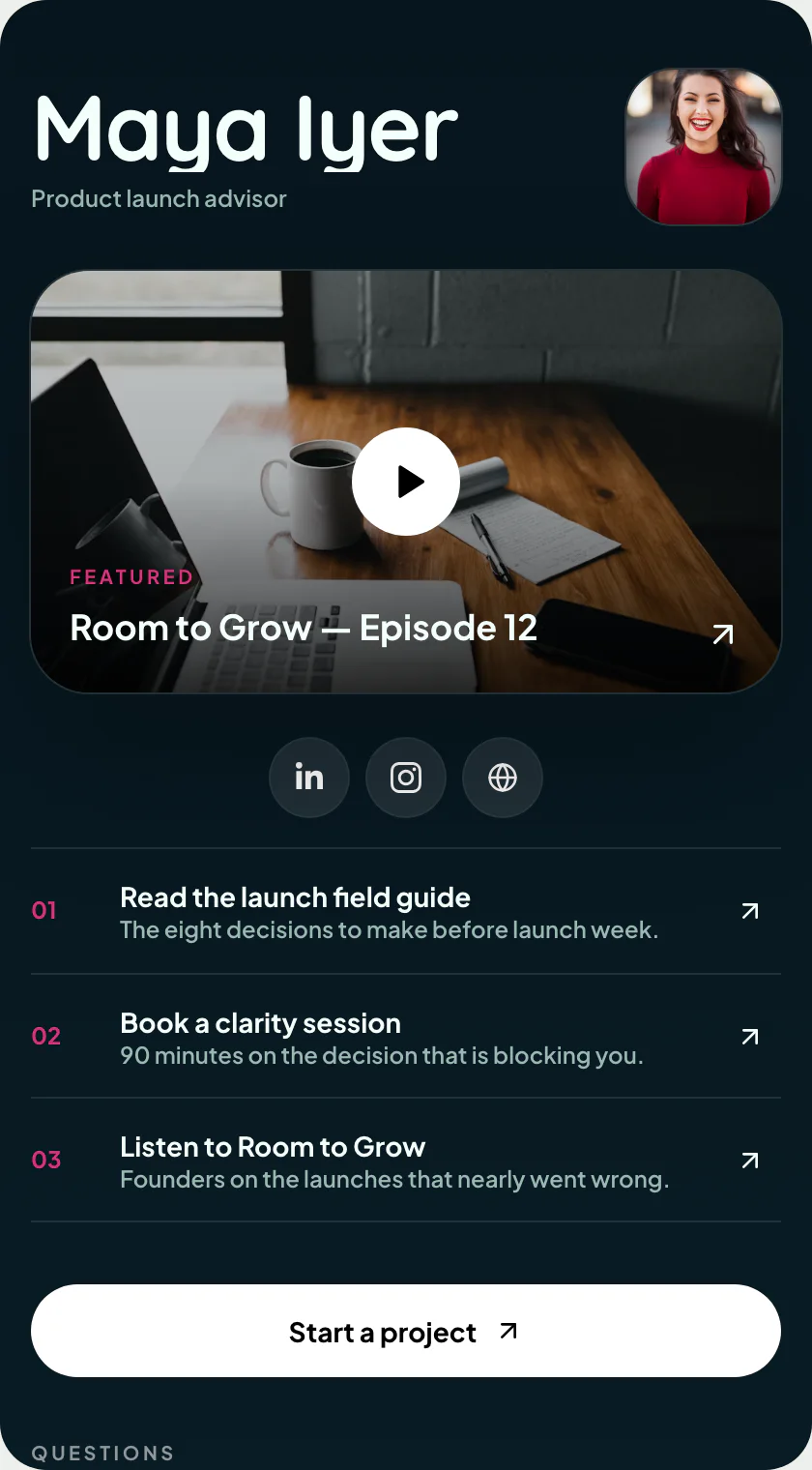 A Pubtact link page with media